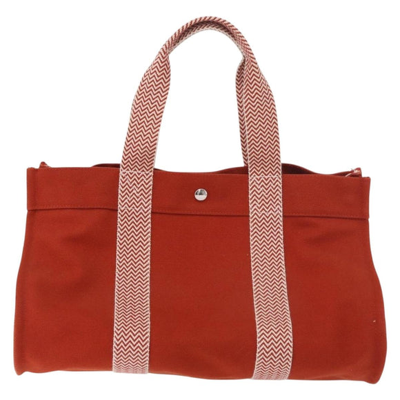 HERMES Cannes MM Hand Bag cotton Orange Silver Auth 179542A