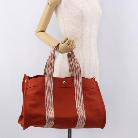 HERMES Cannes MM Hand Bag cotton Orange Silver Auth 179542A