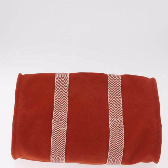 HERMES Cannes MM Hand Bag cotton Orange Silver Auth 179542A