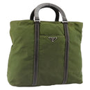 PRADA Hand Bag Nylon Khaki Silver Auth 179546-1