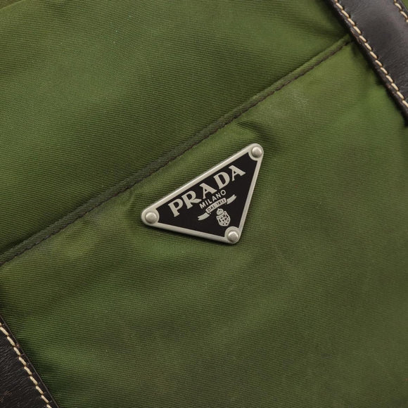 PRADA Hand Bag Nylon Khaki Silver Auth 179546