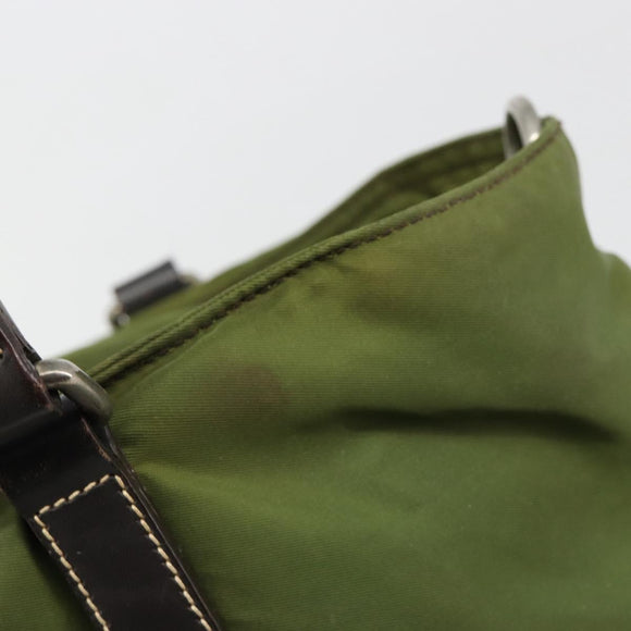 PRADA Hand Bag Nylon Khaki Silver Auth 179546
