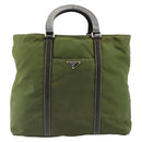PRADA Hand Bag Nylon Khaki Silver Auth 179546-13