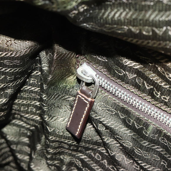 PRADA Hand Bag Nylon Khaki Silver Auth 179546