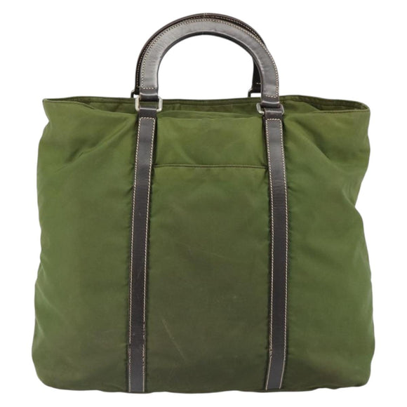 PRADA Hand Bag Nylon Khaki Silver Auth 179546