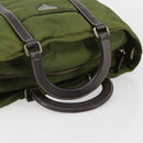 PRADA Hand Bag Nylon Khaki Silver Auth 179546-7