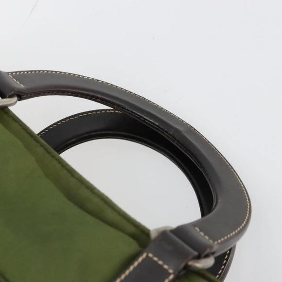 PRADA Hand Bag Nylon Khaki Silver Auth 179546