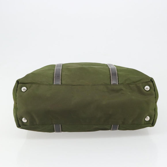 PRADA Hand Bag Nylon Khaki Silver Auth 179546