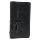 CHANEL Cambon Line Wallet Lamb Skin Black CC Auth 179550-1