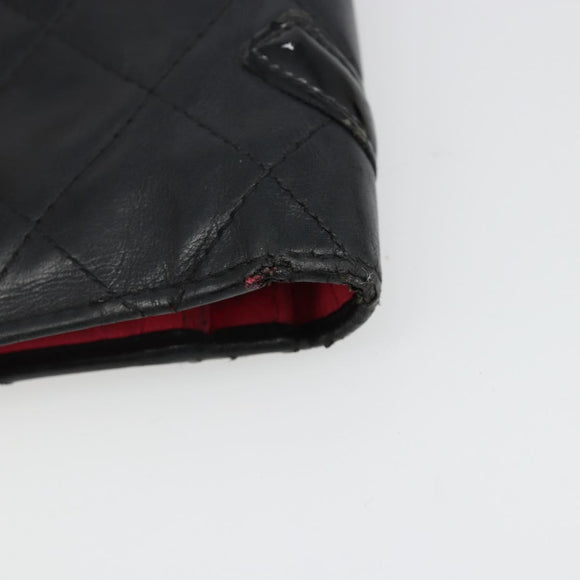 CHANEL Cambon Line Wallet Lamb Skin Black CC Auth 179550
