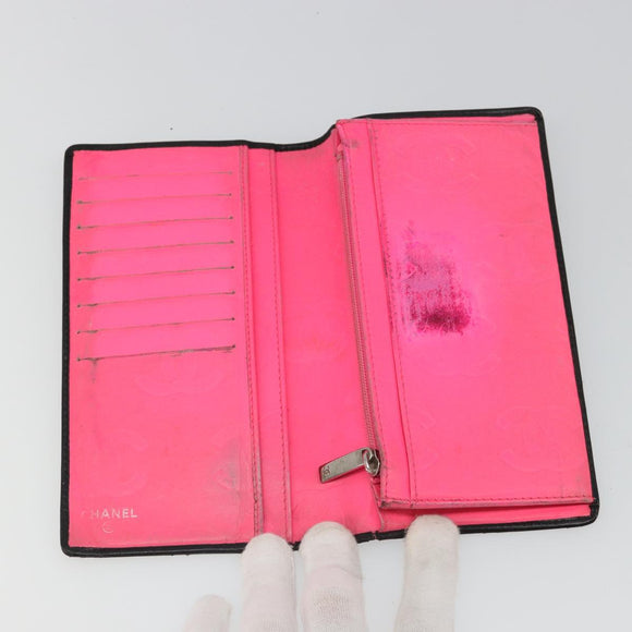 CHANEL Cambon Line Wallet Lamb Skin Black CC Auth 179550