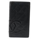 CHANEL Cambon Line Wallet Lamb Skin Black CC Auth 179550-13