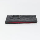 CHANEL Cambon Line Wallet Lamb Skin Black CC Auth 179550-3