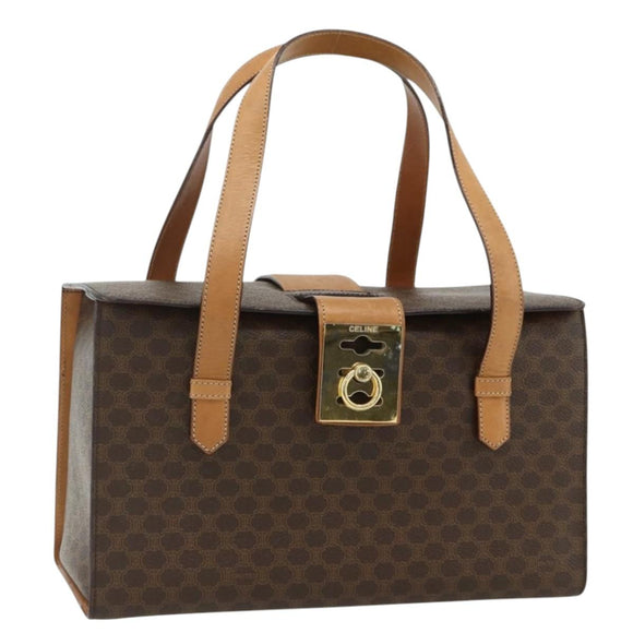 CELINE Macadam Canvas Hand Bag PVC Leather Brown Gold Auth 179567