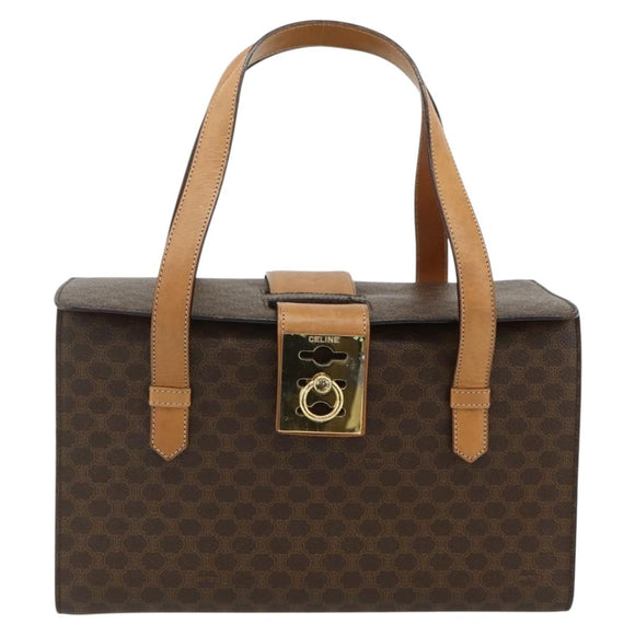 CELINE Macadam Canvas Hand Bag PVC Leather Brown Gold Auth 179567