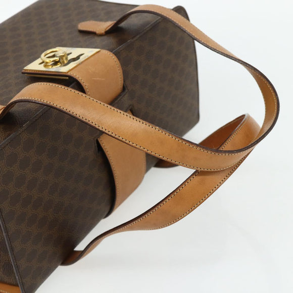 CELINE Macadam Canvas Hand Bag PVC Leather Brown Gold Auth 179567