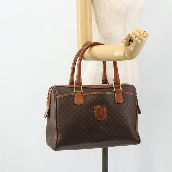 CELINE Macadam Canvas Hand Bag PVC Leather Gold Brown Auth 179568