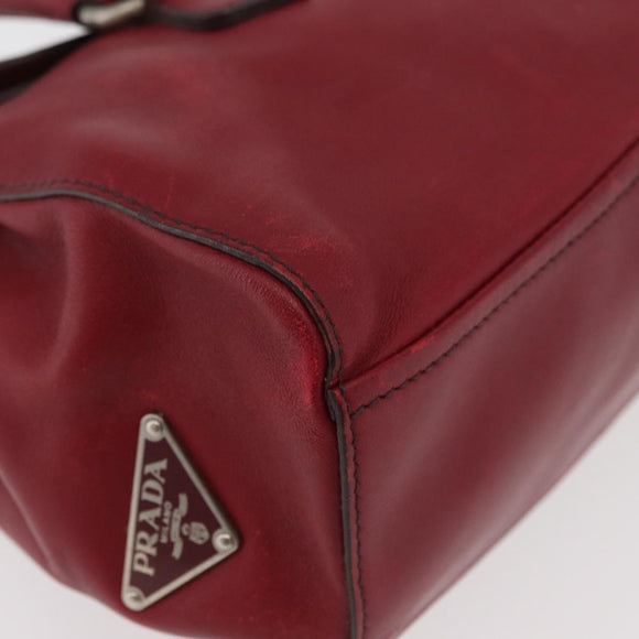 PRADA Hand Bag Leather Red Silver Auth 179569A