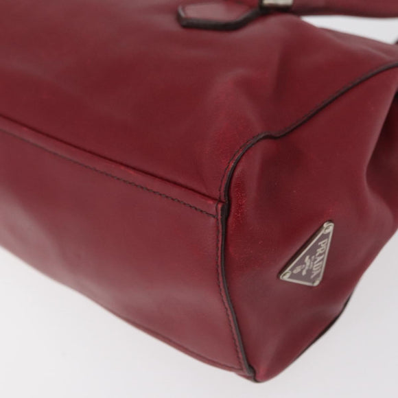 PRADA Hand Bag Leather Red Silver Auth 179569A
