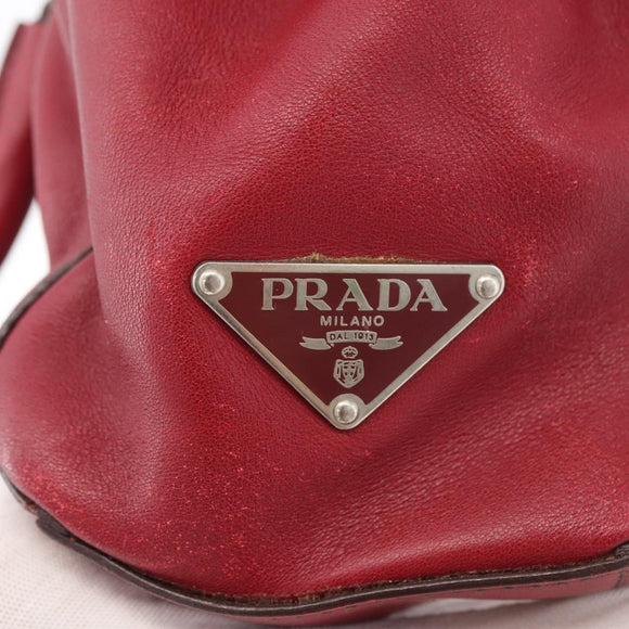 PRADA Hand Bag Leather Red Silver Auth 179569A