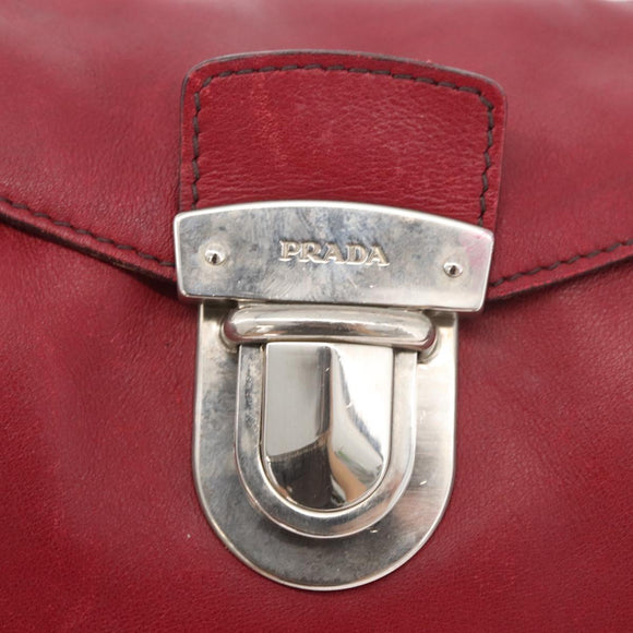 PRADA Hand Bag Leather Red Silver Auth 179569A