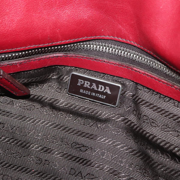 PRADA Hand Bag Leather Red Silver Auth 179569A