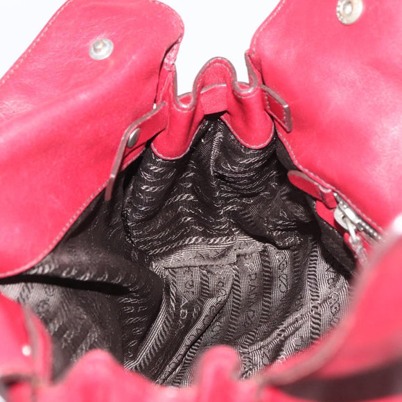 PRADA Hand Bag Leather Red Silver Auth 179569A