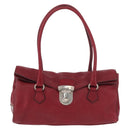 PRADA Hand Bag Leather Red Silver Auth 179569A-13