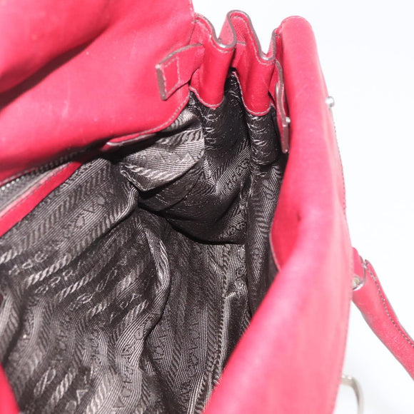 PRADA Hand Bag Leather Red Silver Auth 179569A