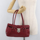 PRADA Hand Bag Leather Red Silver Auth 179569A-25