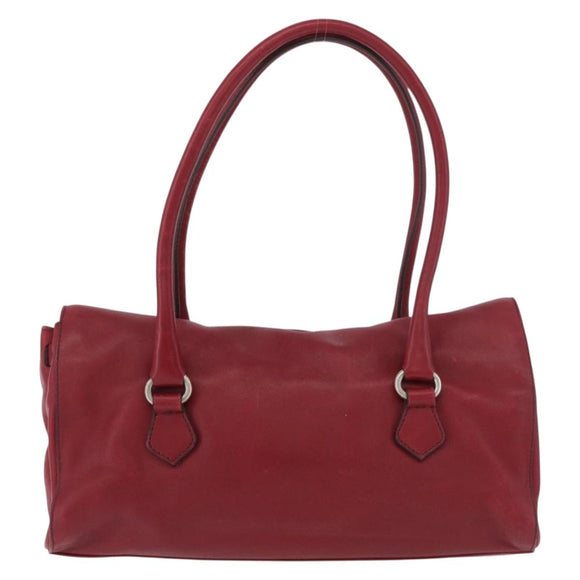 PRADA Hand Bag Leather Red Silver Auth 179569A