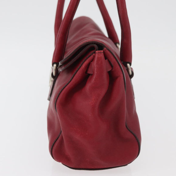 PRADA Hand Bag Leather Red Silver Auth 179569A