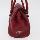 PRADA Hand Bag Leather Red Silver Auth 179569A-4