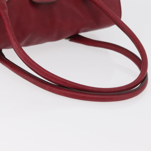 PRADA Hand Bag Leather Red Silver Auth 179569A