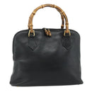 GUCCI Bamboo Hand Bag Leather Black Gold 000 3780 0289 Auth 179579-1