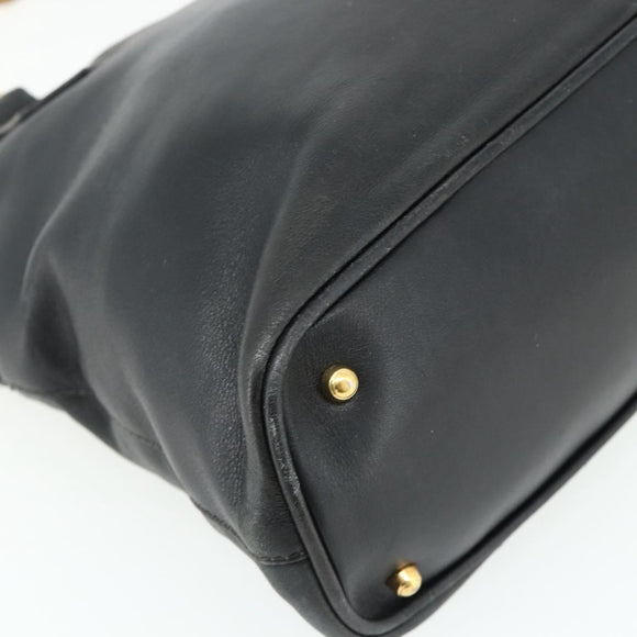 GUCCI Bamboo Hand Bag Leather Black Gold 000 3780 0289 Auth 179579