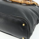 GUCCI Bamboo Hand Bag Leather Black Gold 000 3780 0289 Auth 179579-12