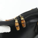 GUCCI Bamboo Hand Bag Leather Black Gold 000 3780 0289 Auth 179579-14