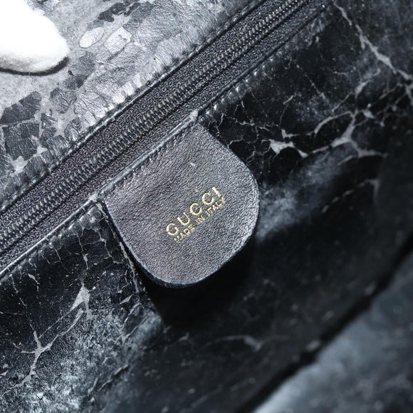 GUCCI Bamboo Hand Bag Leather Black Gold 000 3780 0289 Auth 179579