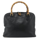GUCCI Bamboo Hand Bag Leather Black Gold 000 3780 0289 Auth 179579-2