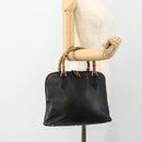 GUCCI Bamboo Hand Bag Leather Black Gold 000 3780 0289 Auth 179579-22