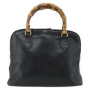 GUCCI Bamboo Hand Bag Leather Black Gold 000 3780 0289 Auth 179579-3
