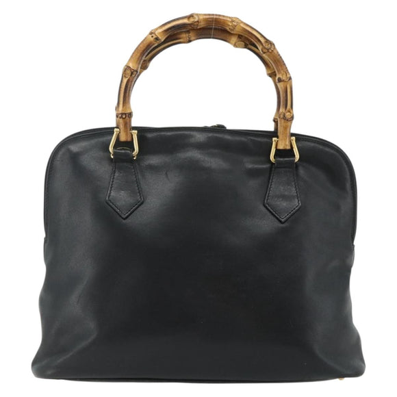GUCCI Bamboo Hand Bag Leather Black Gold 000 3780 0289 Auth 179579