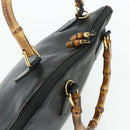 GUCCI Bamboo Hand Bag Leather Black Gold 000 3780 0289 Auth 179579-6