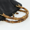 GUCCI Bamboo Hand Bag Leather Black Gold 000 3780 0289 Auth 179579-7