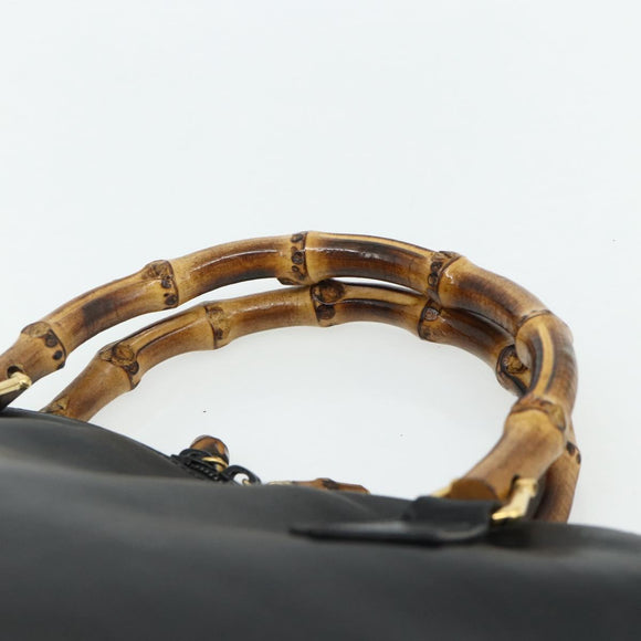 GUCCI Bamboo Hand Bag Leather Black Gold 000 3780 0289 Auth 179579