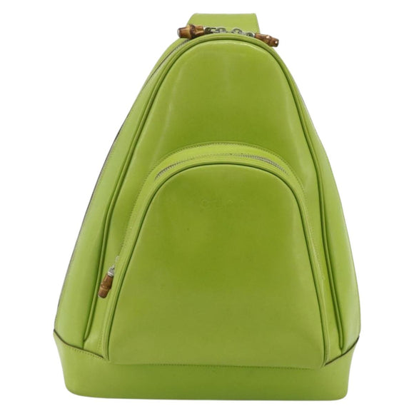 GUCCI Bamboo Body Bag Patent leather Green Gold 003 2113 0027 Auth 179580