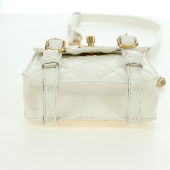 CHANEL Matelasse Chain Shoulder Bag Leather 2way White Gold CC Auth 179581SAM