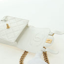 CHANEL Matelasse Chain Shoulder Bag Leather 2way White Gold CC Auth 179581SAM-18
