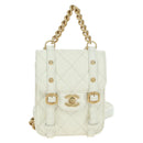 CHANEL Matelasse Chain Shoulder Bag Leather 2way White Gold CC Auth 179581SAM-2